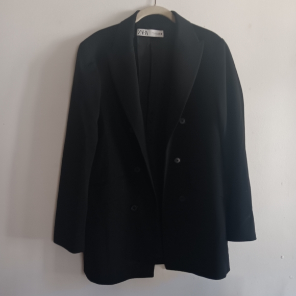 Zara Black Open Front Blazer With Buttons Large Academia - Picture 2 of 6